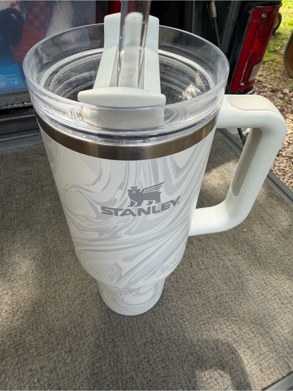 Stanley White Marble Swirl Travel Mug with Handle